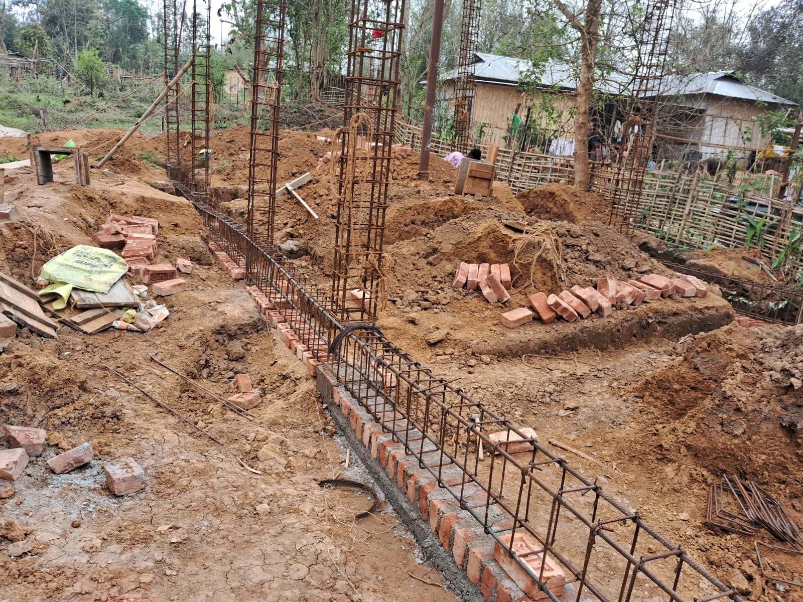Rebar foundation framework for hostel at Langting