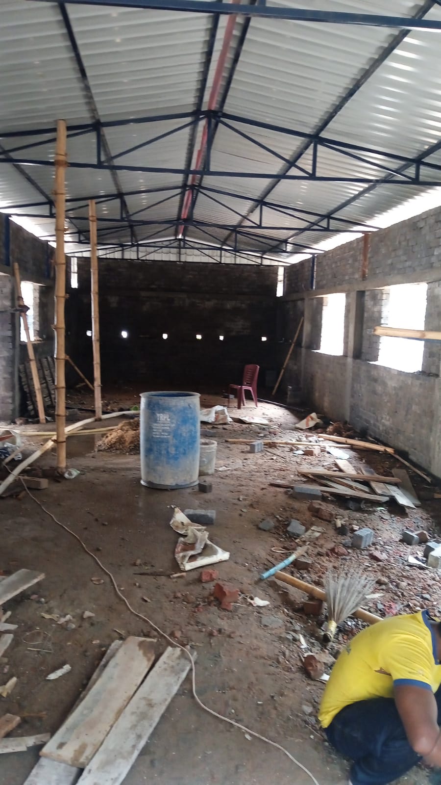 Interior view of spacious prayer hall under construction