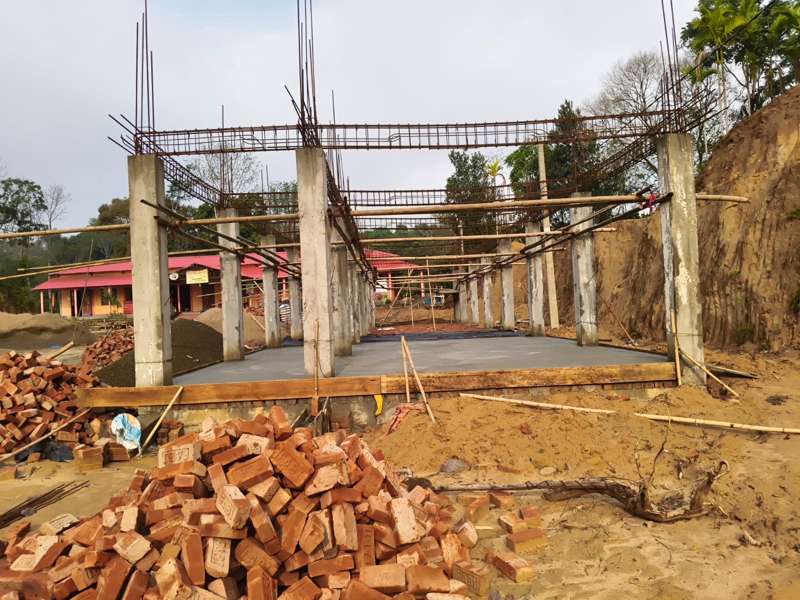 School construction at Kathlichera pillars and concrete slab