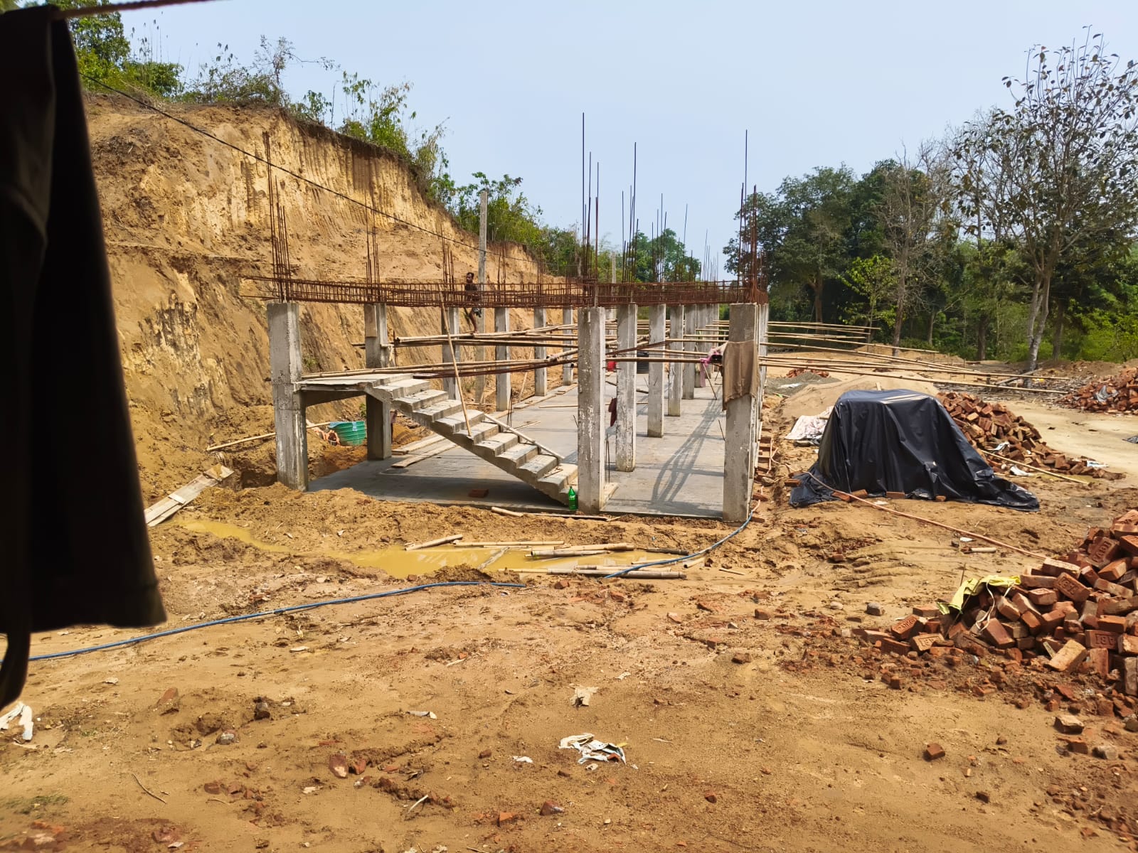 School construction at Kathlichera staircase and pillar framework