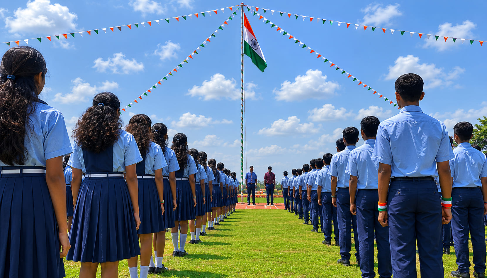 Students at BVNS Labri flag assembly